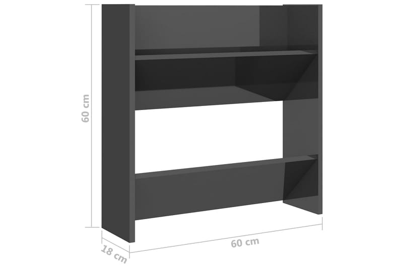 Veggskoskap 4 stk høyglans grå 60x18x60 cm sponplater - Grå - Gangoppbevaring - Skooppbevaring - Skohylle & skostativ