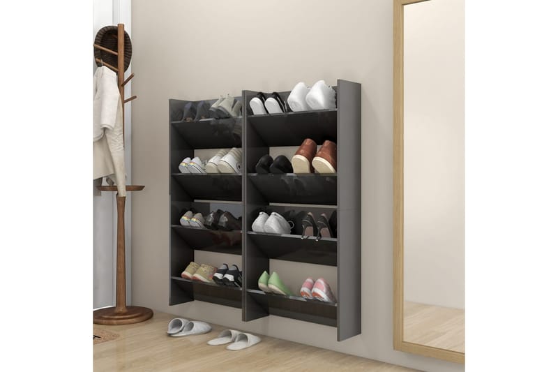Veggskoskap 4 stk høyglans grå 60x18x60 cm sponplater - Grå - Oppbevaring - Skooppbevaring