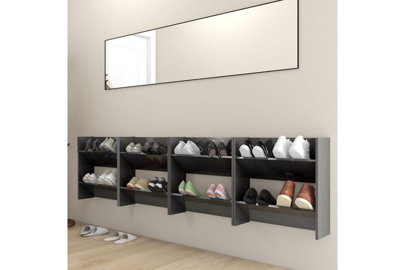 Veggskoskap 4 stk høyglans grå 60x18x60 cm sponplater - Grå - Oppbevaring - Skooppbevaring