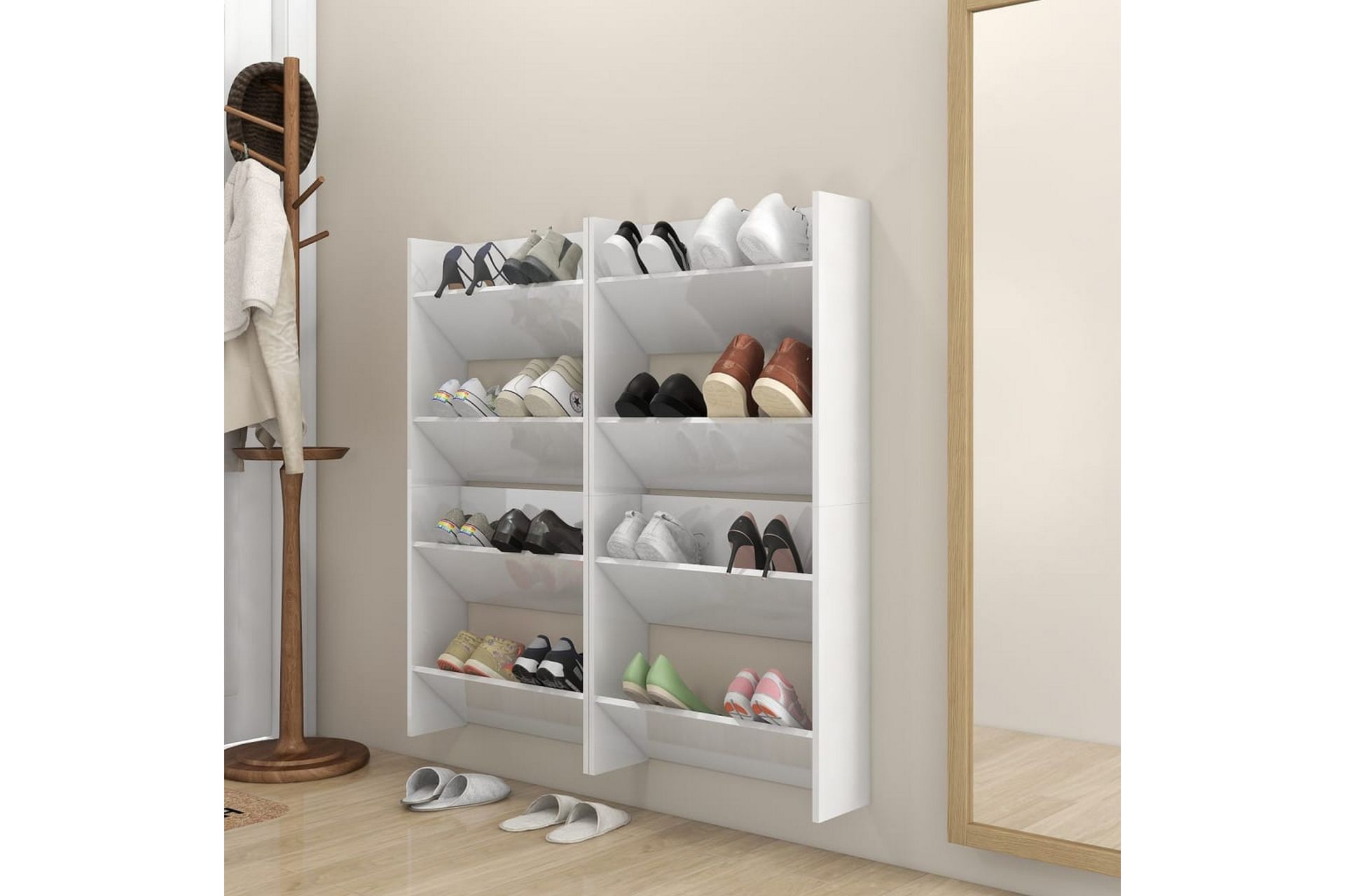 Veggskoskap 4 stk høyglans hvit 60x18x60 cm sponplater - Hvit - Oppbevaring - Skooppbevaring