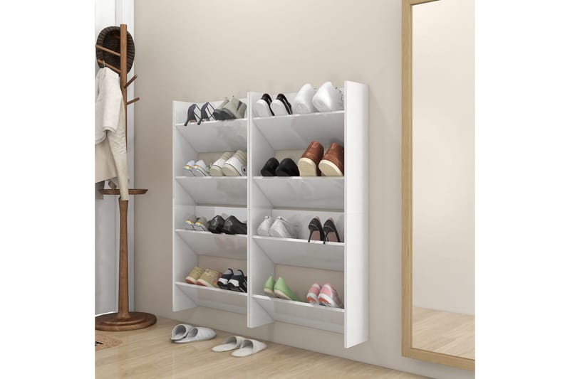 Veggskoskap 4 stk høyglans hvit 60x18x60 cm sponplater - Hvit - Oppbevaring - Skooppbevaring