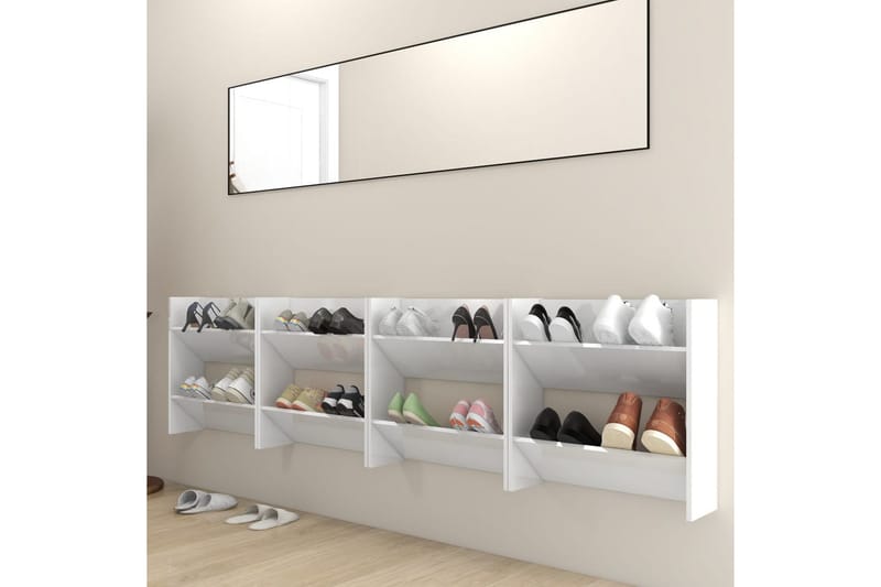 Veggskoskap 4 stk høyglans hvit 60x18x60 cm sponplater - Hvit - Oppbevaring - Skooppbevaring
