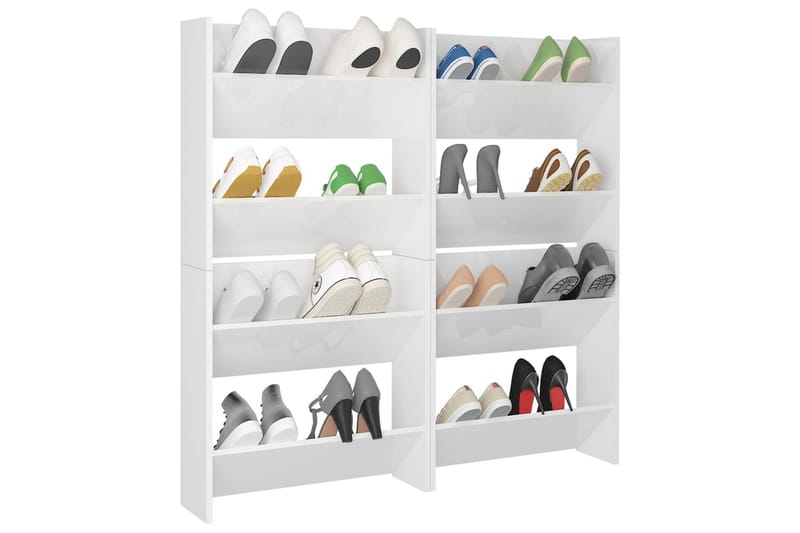 Veggskoskap 4 stk høyglans hvit 60x18x60 cm sponplater - Hvit - Oppbevaring - Skooppbevaring
