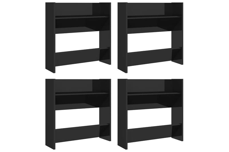 Veggskoskap 4 stk høyglans svart 60x18x60 cm sponplater - Svart - Oppbevaring - Skooppbevaring
