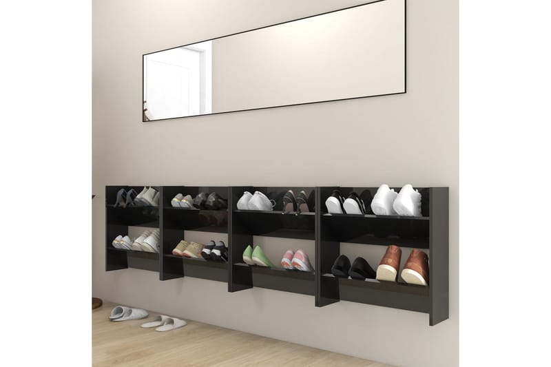 Veggskoskap 4 stk høyglans svart 60x18x60 cm sponplater - Svart - Oppbevaring - Skooppbevaring