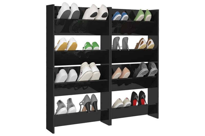 Veggskoskap 4 stk høyglans svart 60x18x60 cm sponplater - Svart - Oppbevaring - Skooppbevaring