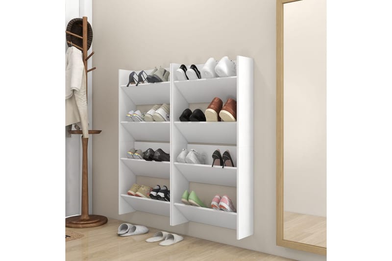 Veggskoskap 4 stk hvit 60x18x60 cm sponplater - Hvit - Oppbevaring - Skooppbevaring