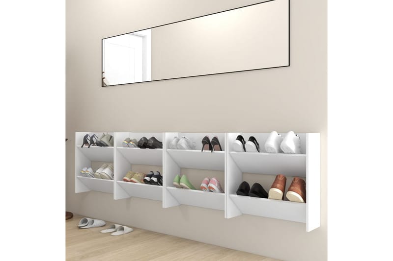 Veggskoskap 4 stk hvit 60x18x60 cm sponplater - Hvit - Oppbevaring - Skooppbevaring