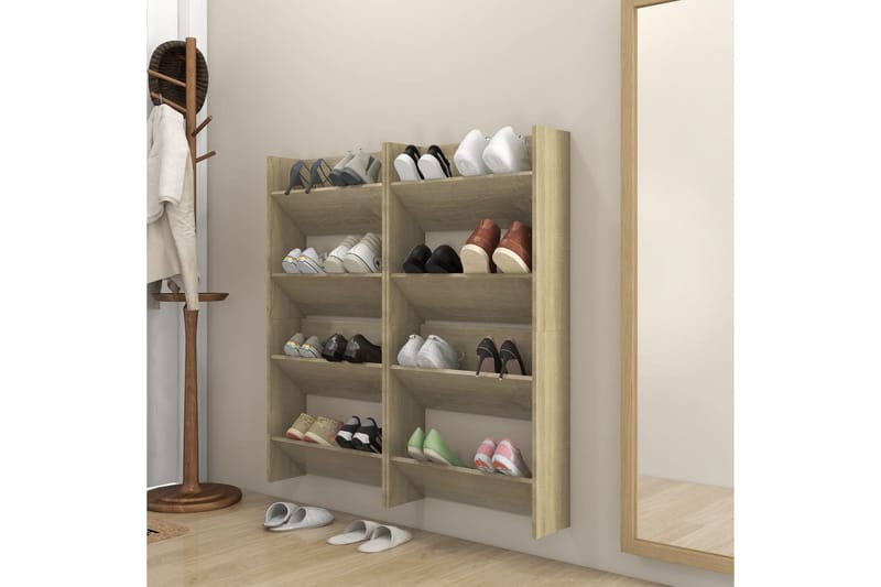 Veggskoskap 4 stk sonoma eik 60x18x60 cm sponplate - Brun - Oppbevaring - Skooppbevaring