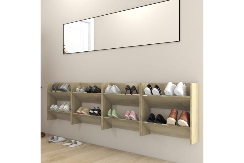 Veggskoskap 4 stk sonoma eik 60x18x60 cm sponplate - Brun - Oppbevaring - Skooppbevaring