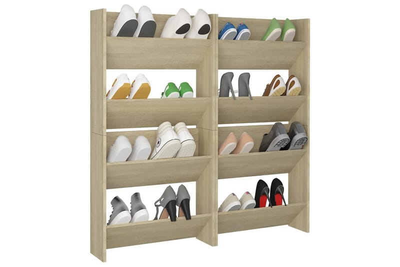 Veggskoskap 4 stk sonoma eik 60x18x60 cm sponplate - Brun - Oppbevaring - Skooppbevaring