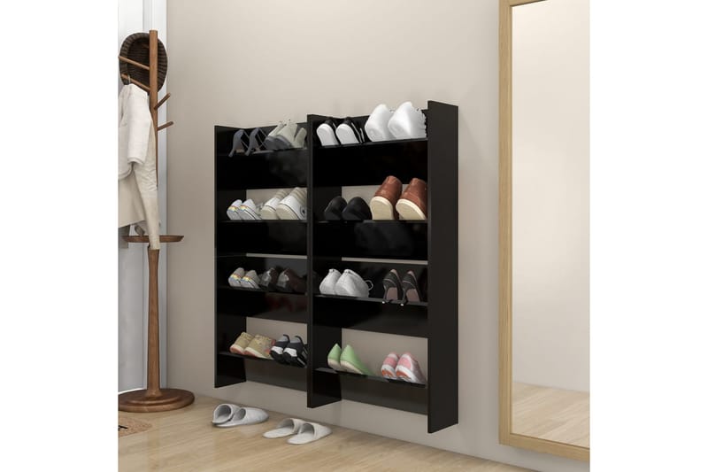 Veggskoskap 4 stk svart 60x18x60 cm sponplate - Svart - Oppbevaring - Skooppbevaring
