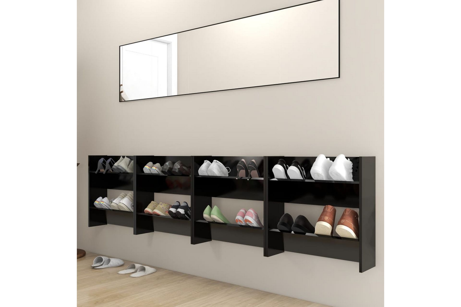 Veggskoskap 4 stk svart 60x18x60 cm sponplate - Svart - Oppbevaring - Skooppbevaring
