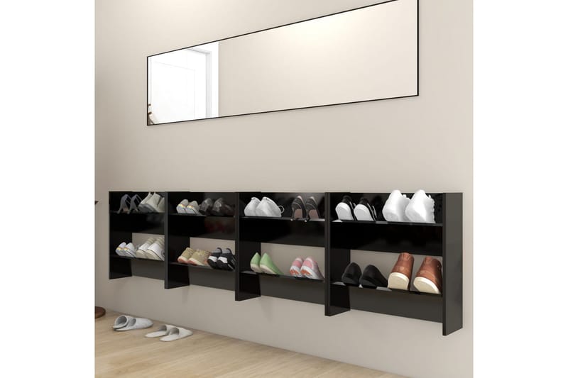 Veggskoskap 4 stk svart 60x18x60 cm sponplate - Svart - Oppbevaring - Skooppbevaring