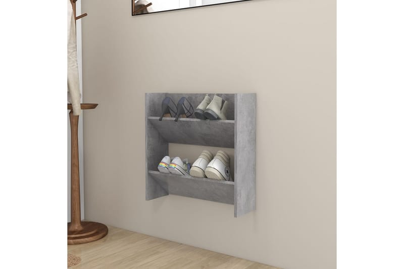Veggskoskap betonggrå 60x18x60 cm sponplate - Grå - Oppbevaring - Skooppbevaring