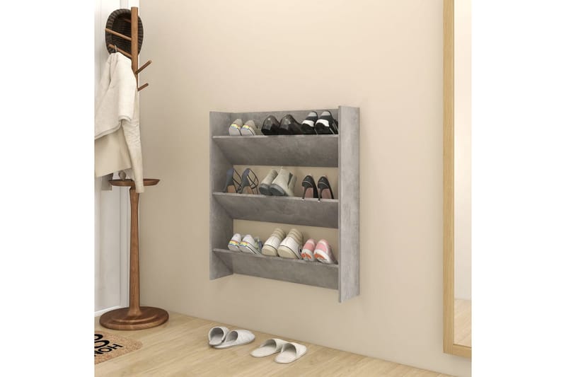 Veggskoskap betonggrå 80x18x90 cm sponplater - Grå - Oppbevaring - Skooppbevaring