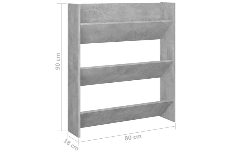 Veggskoskap betonggrå 80x18x90 cm sponplater - Grå - Oppbevaring - Skooppbevaring