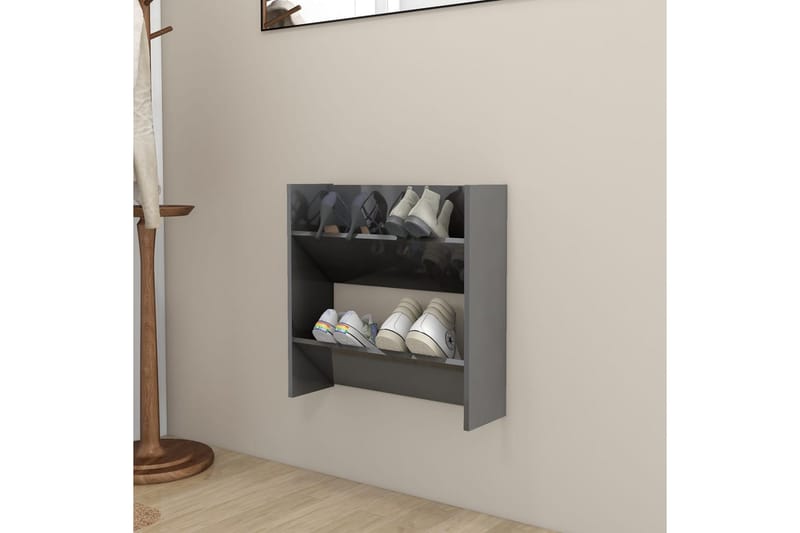 Veggskoskap høyglans grå 60x18x60 cm sponplater - Grå - Oppbevaring - Skooppbevaring