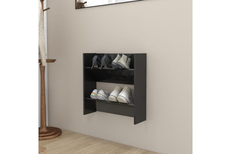 Veggskoskap høyglans svart 60x18x60 cm sponplater - Svart - Oppbevaring - Skooppbevaring