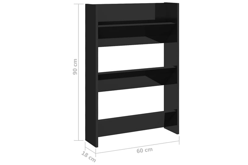 Veggskoskap høyglans svart 60x18x90 cm sponplater - Svart - Oppbevaring - Skooppbevaring
