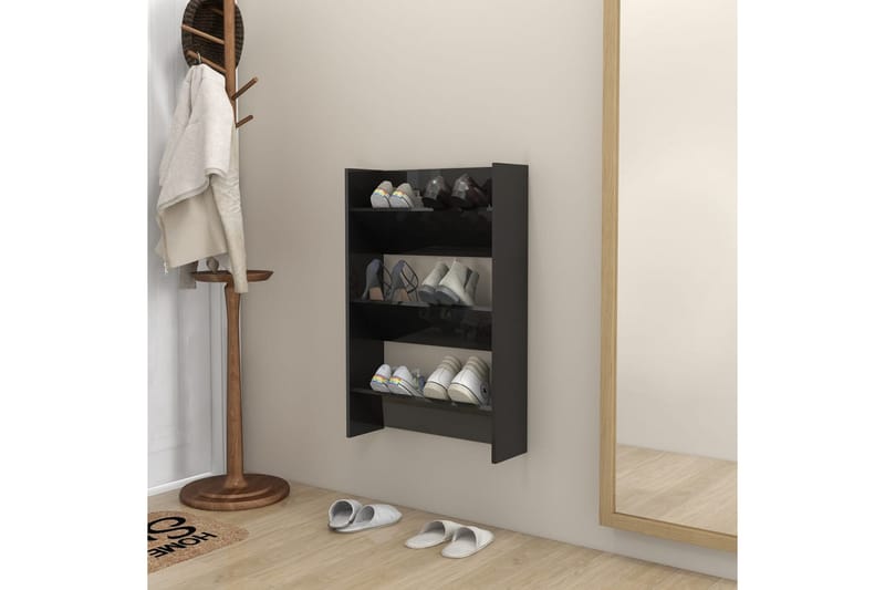 Veggskoskap høyglans svart 60x18x90 cm sponplater - Svart - Oppbevaring - Skooppbevaring