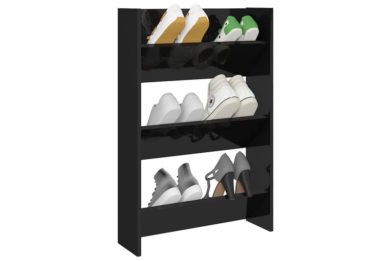 Veggskoskap høyglans svart 60x18x90 cm sponplater - Svart - Oppbevaring - Skooppbevaring