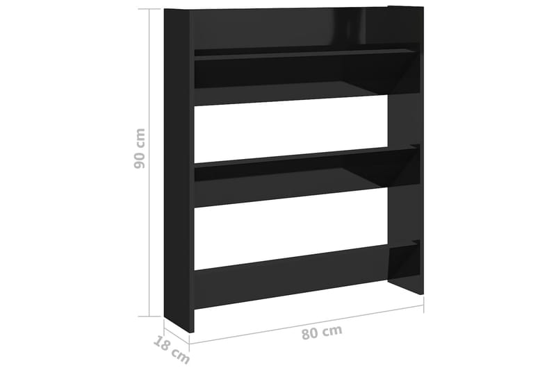 Veggskoskap høyglans svart 80x18x90 cm sponplater - Svart - Gangoppbevaring - Skooppbevaring - Skohylle & skostativ