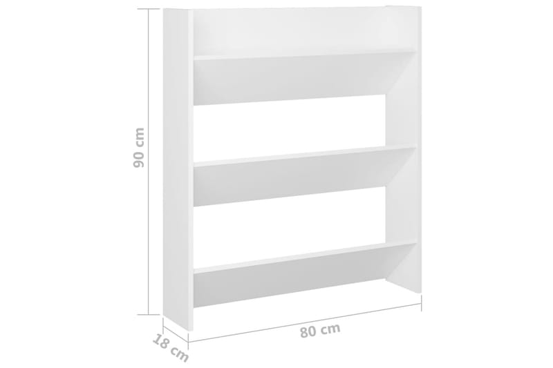 Veggskoskap hvit 80x18x90 cm sponplater - Hvit - Oppbevaring - Skooppbevaring
