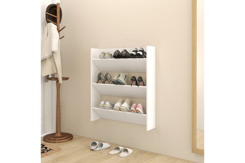 Veggskoskap hvit 80x18x90 cm sponplater - Hvit - Oppbevaring - Skooppbevaring