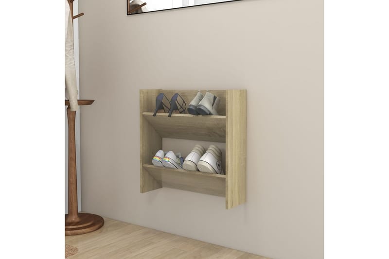 Veggskoskap sonoma eik 60x18x60 cm sponplate - Brun - Oppbevaring - Skooppbevaring