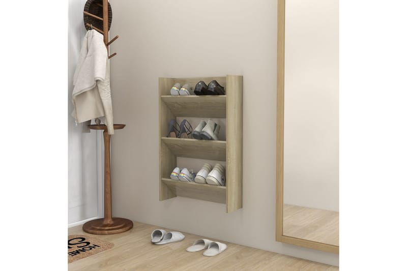 Veggskoskap sonoma eik 60x18x90 cm sponplate - Brun - Oppbevaring - Skooppbevaring