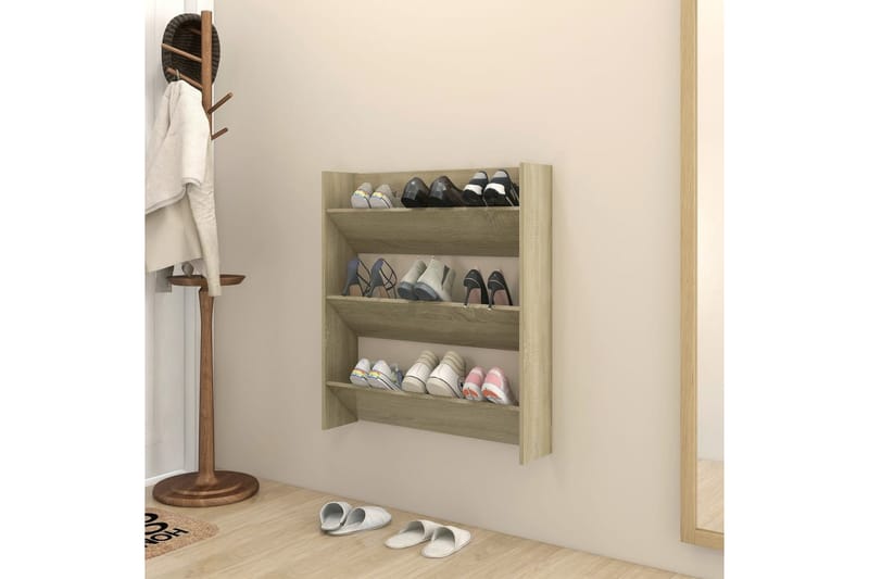 Veggskoskap sonoma eik 80x18x90 cm sponplate - Brun - Oppbevaring - Skooppbevaring