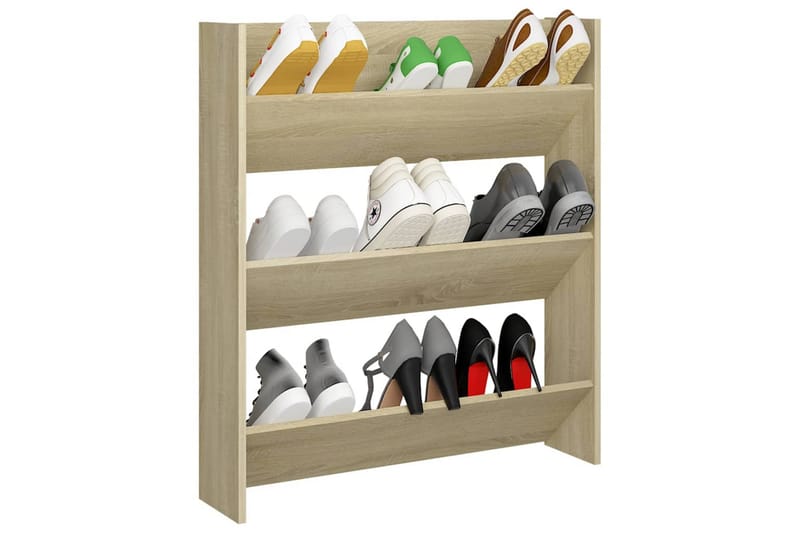 Veggskoskap sonoma eik 80x18x90 cm sponplate - Brun - Oppbevaring - Skooppbevaring
