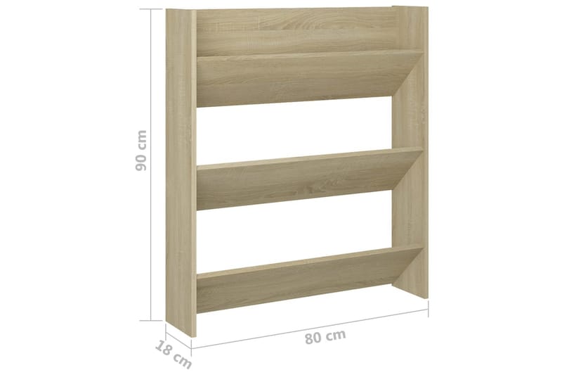 Veggskoskap sonoma eik 80x18x90 cm sponplate - Brun - Oppbevaring - Skooppbevaring