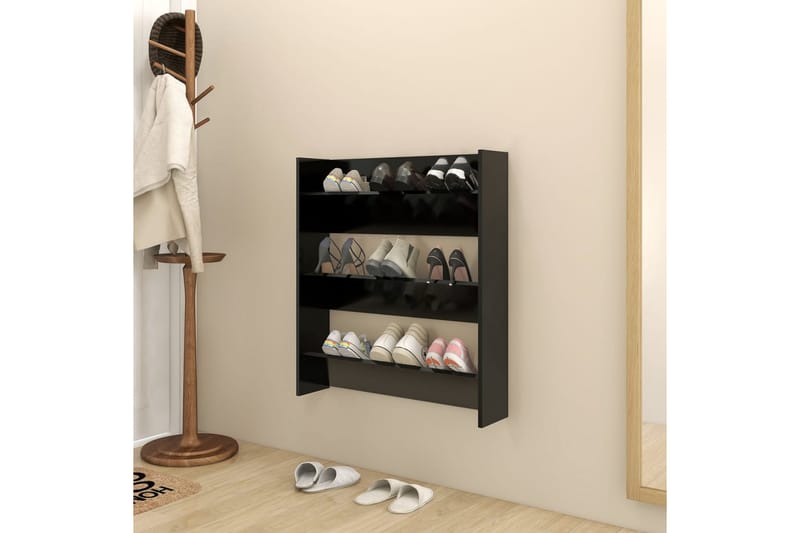 Veggskoskap svart 80x18x90 cm sponplater - Svart - Oppbevaring - Skooppbevaring