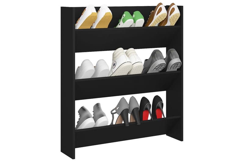 Veggskoskap svart 80x18x90 cm sponplater - Svart - Oppbevaring - Skooppbevaring