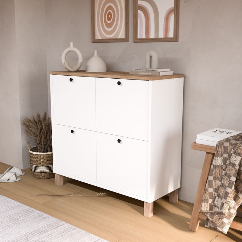 Skoskap Hanah Home Nord (90 x 85,2 x 35 cm) White Oak - Hvit eik - Oppbevaring - Gangoppbevaring