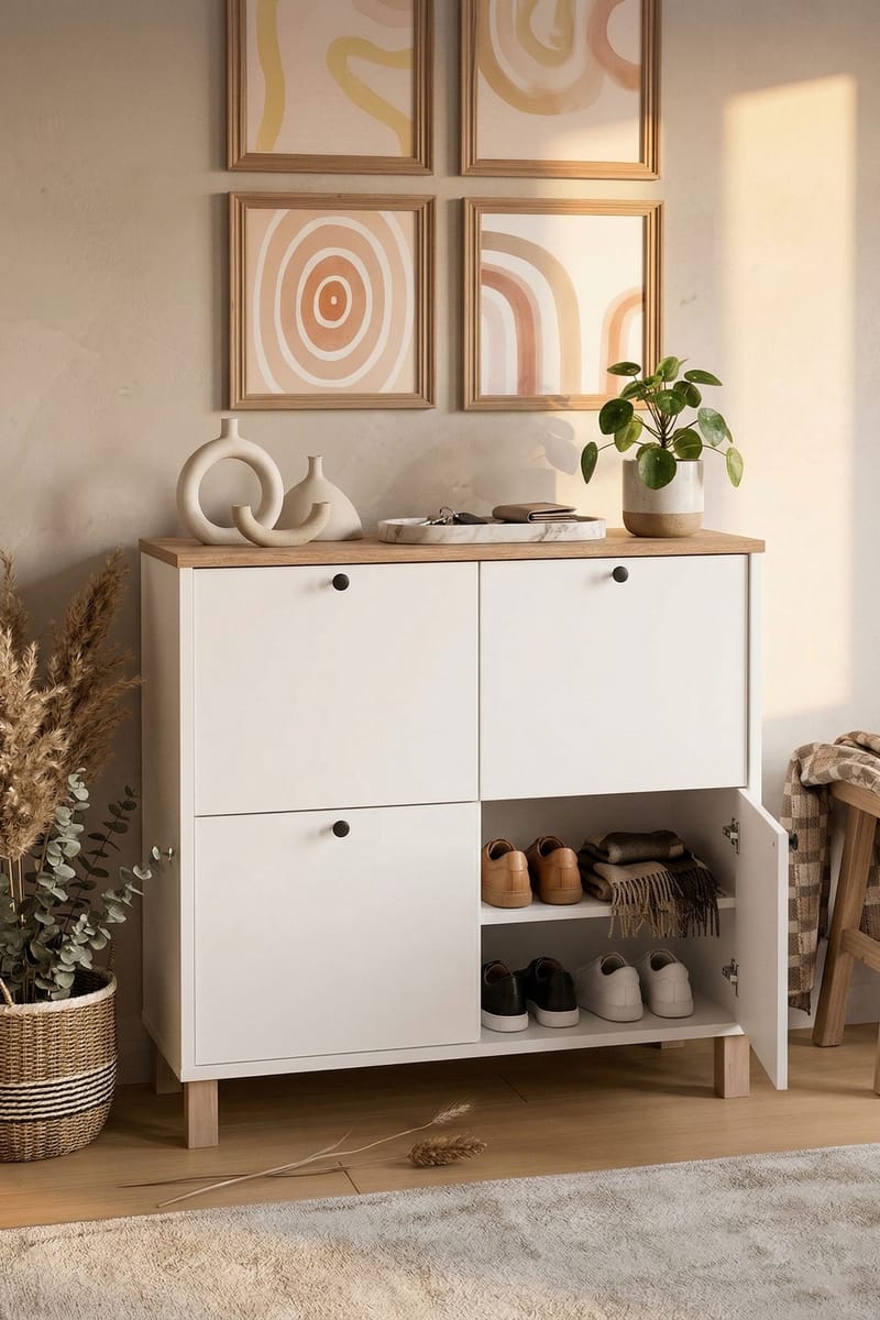 Skoskap Hanah Home Nord (90 x 85,2 x 35 cm) White Oak - Hvit eik - Oppbevaring - Gangoppbevaring