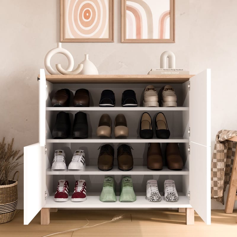 Skoskap Hanah Home Nord (90 x 85,2 x 35 cm) White Oak - Hvit eik - Oppbevaring - Gangoppbevaring