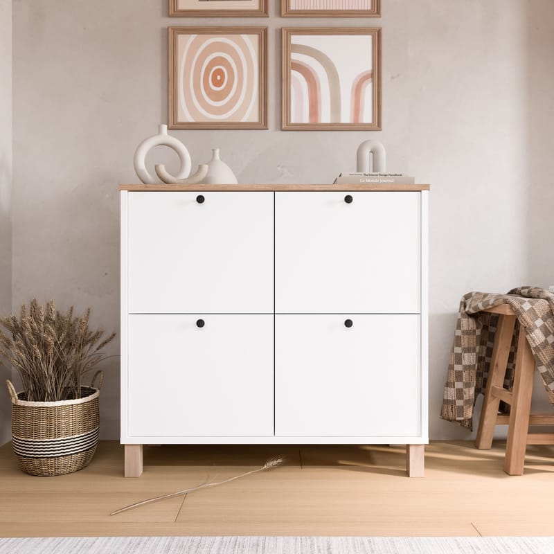 Skoskap Hanah Home Nord (90 x 85,2 x 35 cm) White Oak - Hvit eik - Oppbevaring - Gangoppbevaring