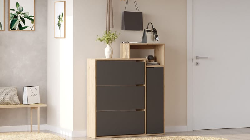 Skoskap Homitis Icono (108 x 130,6 x 30 cm) Eik antrasitt - Eik og antrasitt - Oppbevaring - Gangoppbevaring