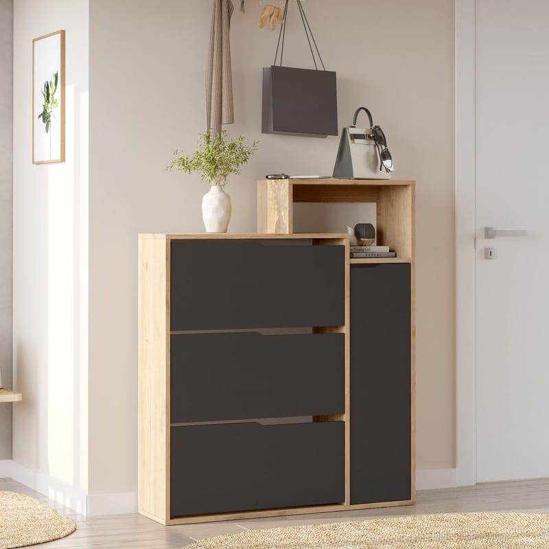 Skoskap Homitis Icono (108 x 130,6 x 30 cm) Eik antrasitt - Eik og antrasitt - Oppbevaring - Gangoppbevaring