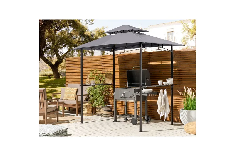 Lusthus Beliani Naro Beige/svart Grey||Black - Hagemøbler - Solbeskyttelse - Paviljonger - Paviljong med tak