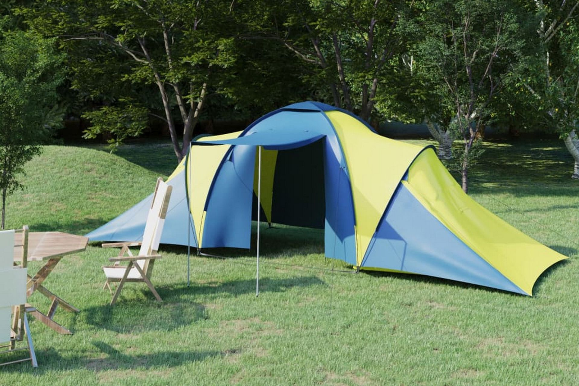 Campingtelt 6 personer blå og gul - Blå - Sport & fritid - Camping & vandring - Telt