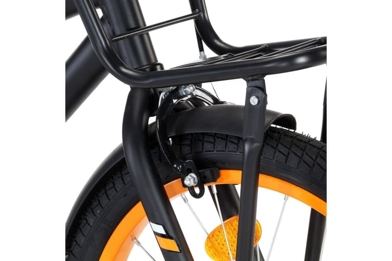 Barnesykkel med bagasjebrett foran 18 tommer svart & oransje - Barnesykkel & juniorsykkel