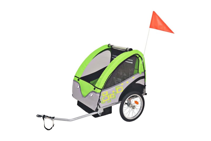 Sykkelvogn for barn grå og grønn 30 kg - Sykkeltilbehør