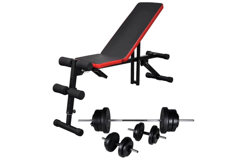 Justerbar situp-benk med vektstang og manualsett 60,5 kg - Crossfit utstyr - Vektstativ - Multigym