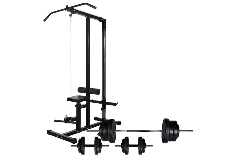 Treningstårn med vektstang- og manualsett 60,5 kg - Crossfit utstyr - Power rack & power tower - Multigym