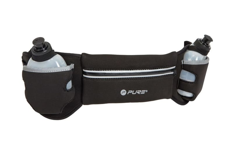 Pure2Improve Løpebelte med 2 flasker svart og grå - Treningsutstyr