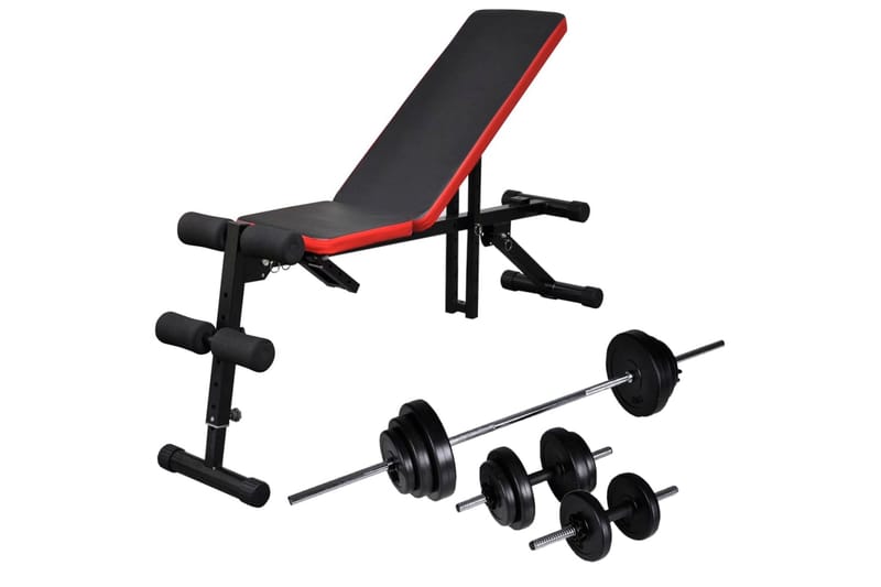 Justerbar situp-benk med vektstang og manualsett 30,5 kg - Sport & fritid - Hjemmetrening - Treningsutstyr - Treningsbenk & benkpress benk